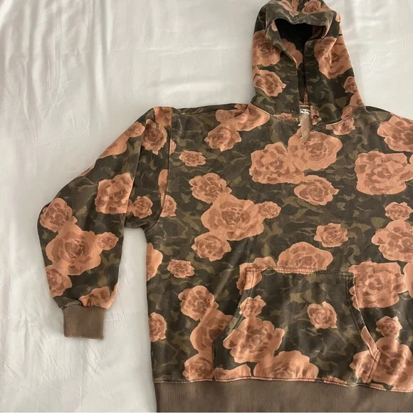 Free People Its A Vibe Printed Hoodie Sz M Floral Distressed Oversized Boho - Picture 3 of 14